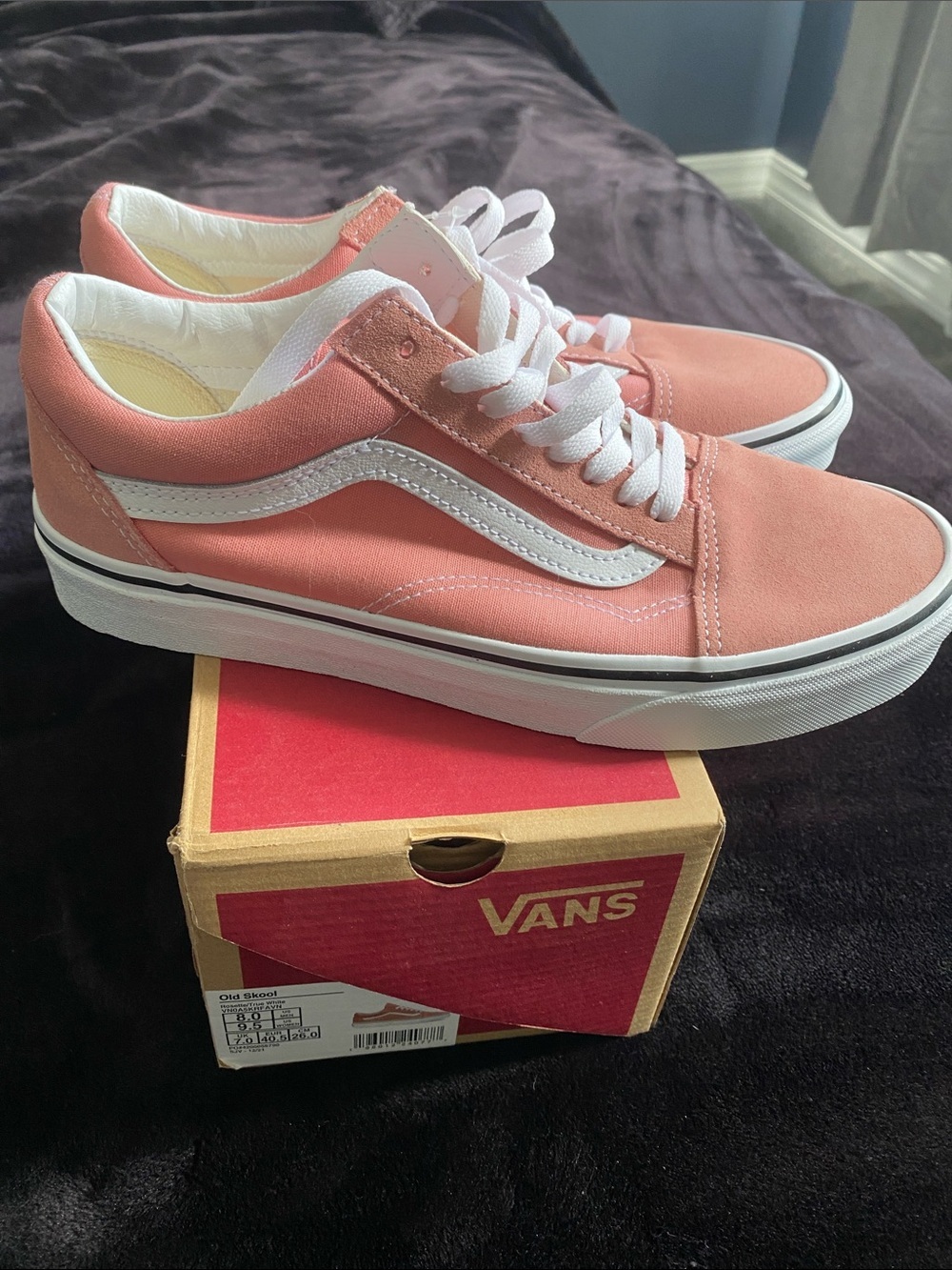 Vans Coral Pink and White Old Skool Low-Top Sneakers